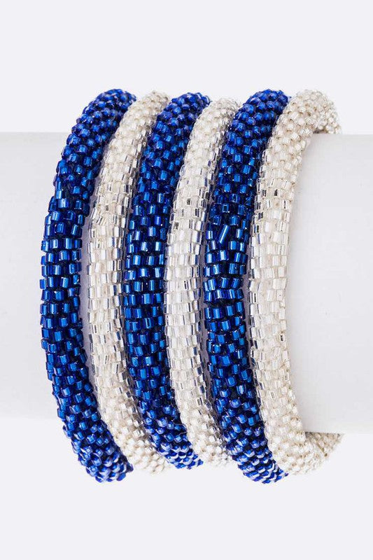 Blue White Team Color Nepal Roll On Bracelet Set